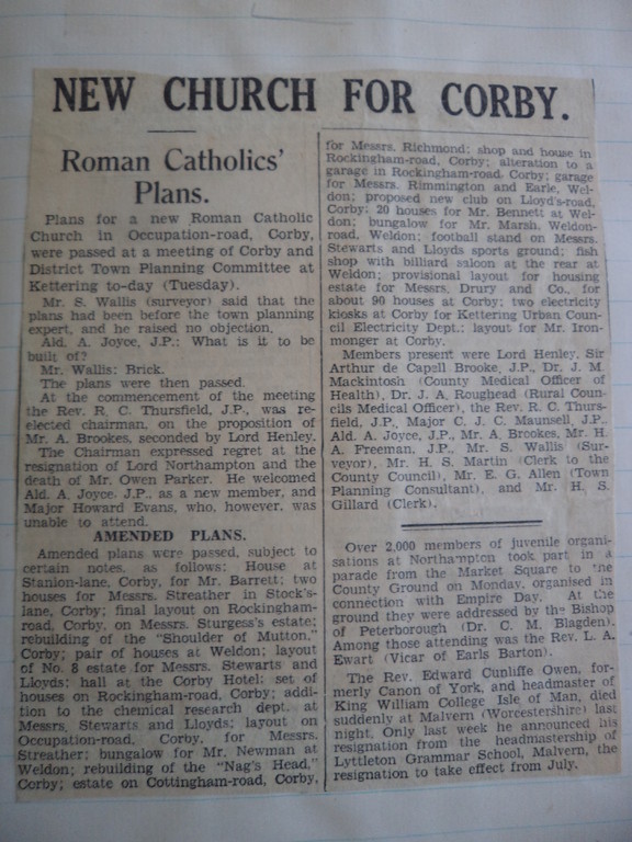 A newspaper article about a new church in Corby