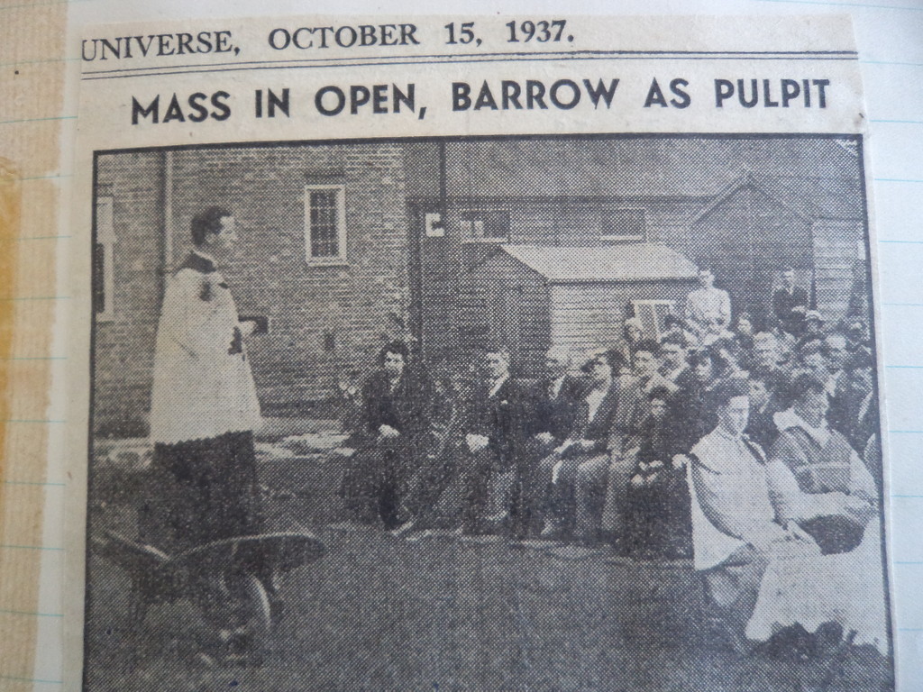 A newspaper clipping about Mass in an early church building