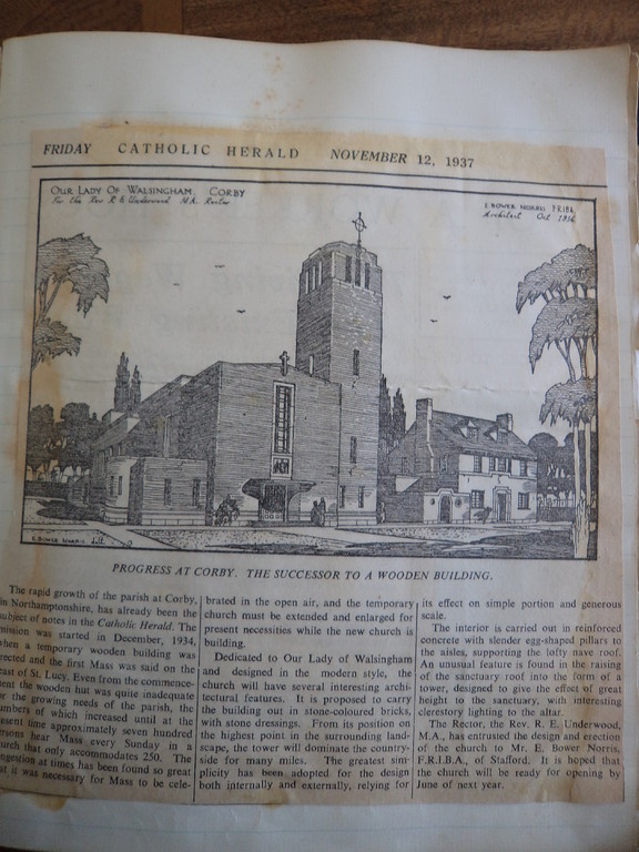 An archival newspaper page with a photograph of the church